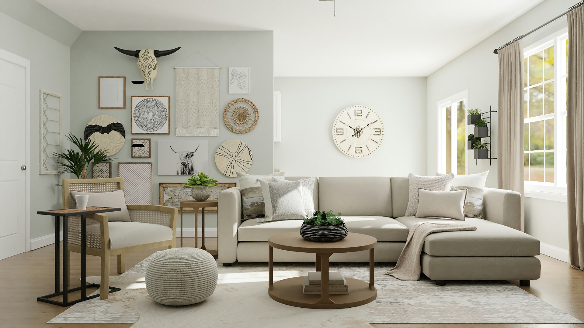 Curated modern living room with artisanal furniture